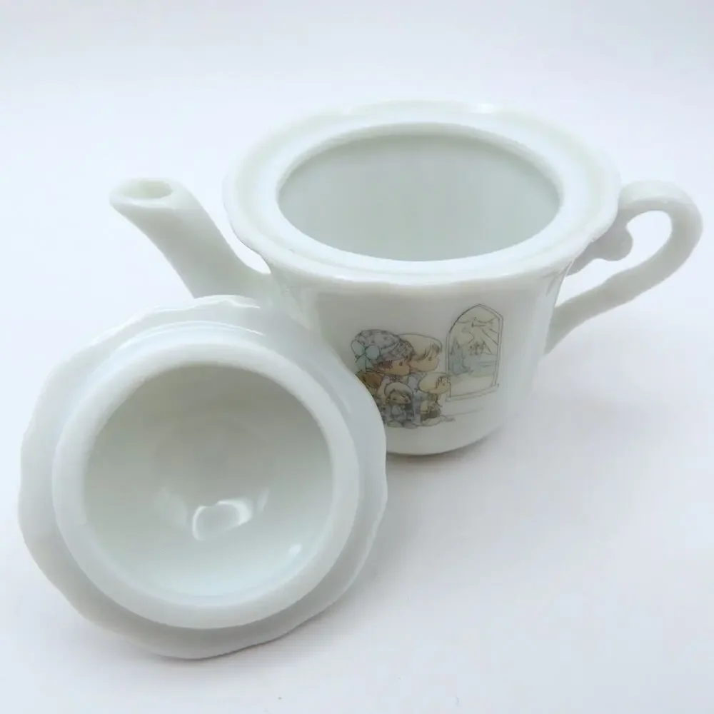 Vintage 1989 Precious Moments Miniature Tea Set Enesco Teapot Cup Saucer Stand